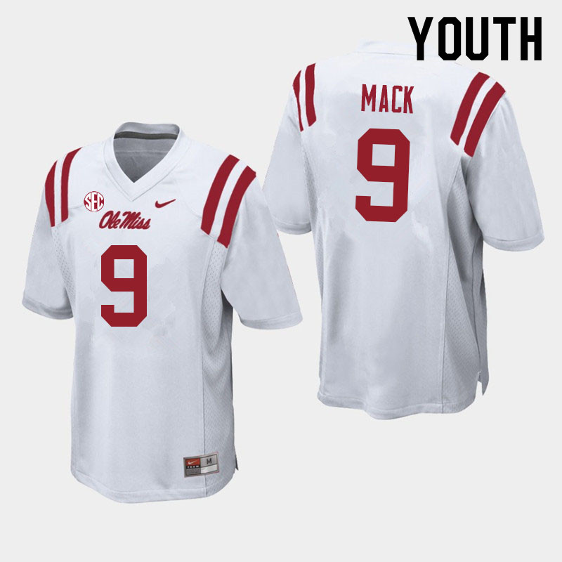 Youth #9 Brandon Mack Ole Miss Rebels College Football Jerseys Sale-White - Click Image to Close
